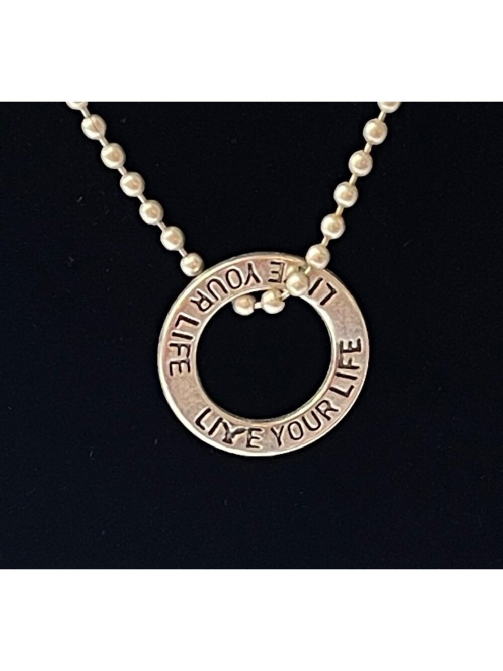 Vintage Y2K American Eagle Outfitters Live Your Life Metal Ring Pendant Silver B